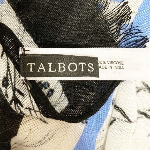 Talbots Floral and Stripes 100% Viscose Fringed Scarf - Picture 5 of 7